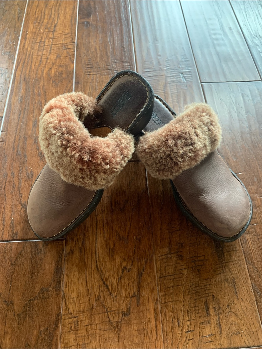 BORN LEATHER AND SHEARLING MULES